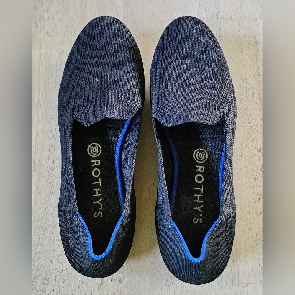 Rothy's Black Knit Flats with Blue Trim - Picture 3 of 9